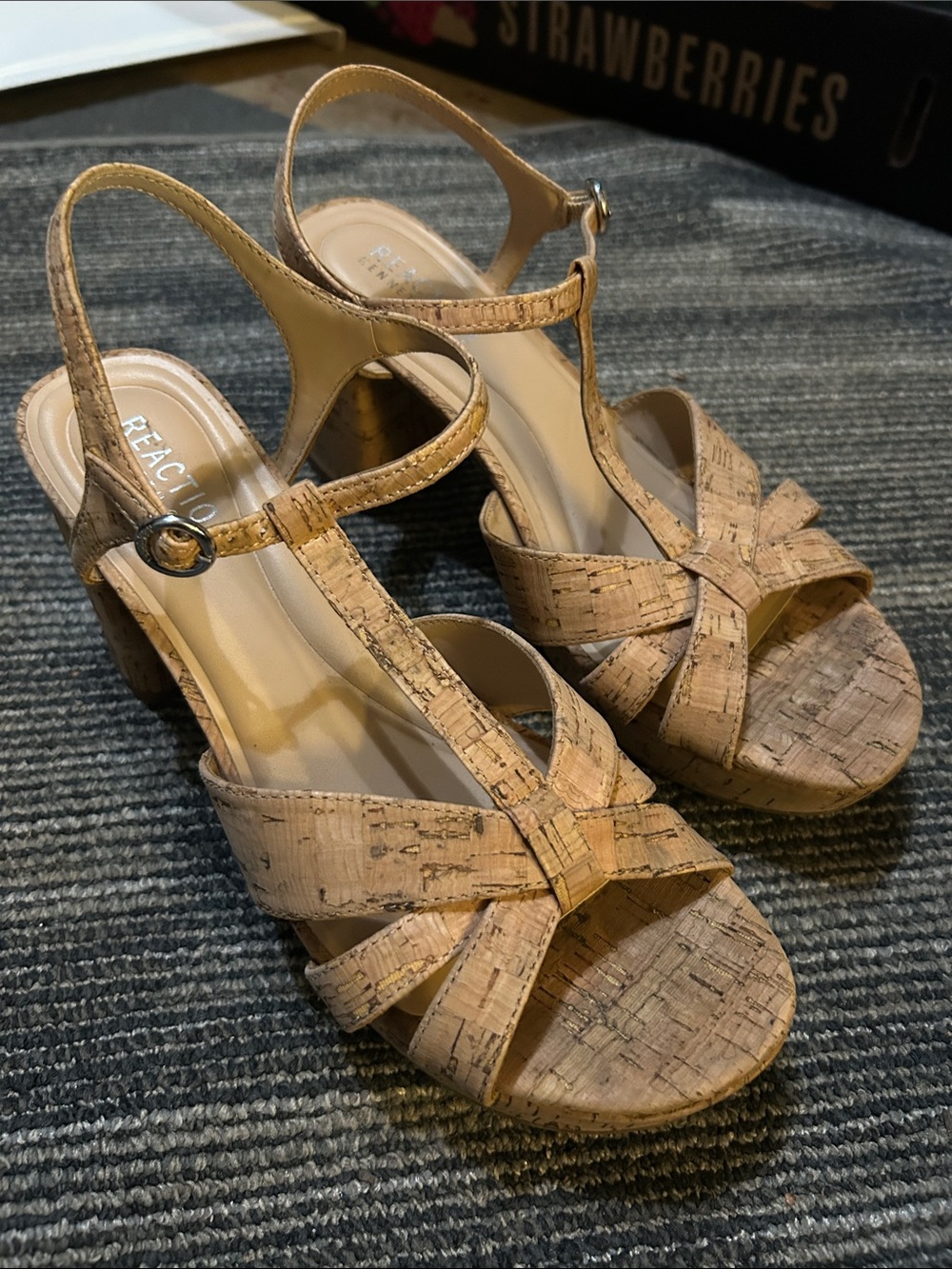 Reaction Kenneth Cole Cork Wedge Sandals in Natural Tan
